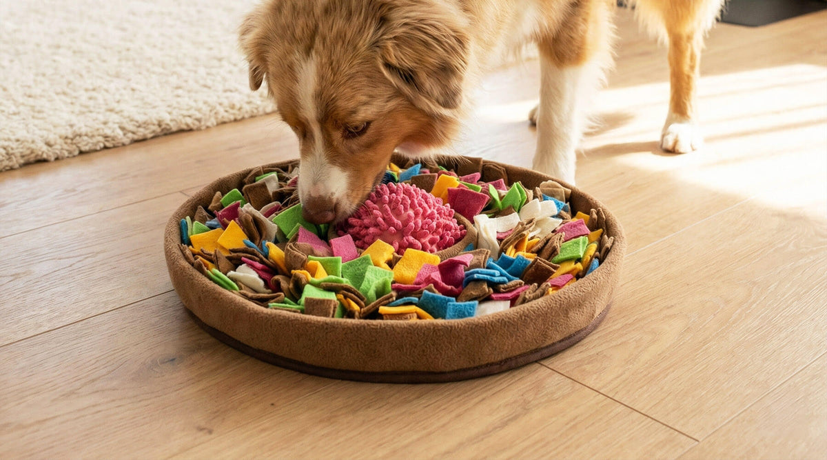 Hund frisst zu schnell? Hier sucht er sein Futter Stück für Stück im runden Schnüffelteppich