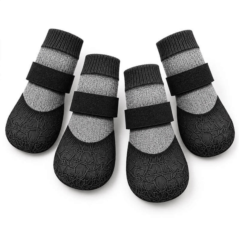 GripStep Hundeschuhe für kleine Hunde im 4er-Set in Schwarz mit Strick-Socke, Klettband und strukturierter Unterseite