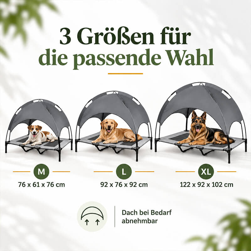 Hundeliege Outdoor in den Größen M, L und XL mit abnehmbarem Dach für kleine, mittelgroße und große Hunde.