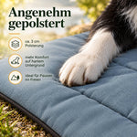 Gepolsterte Outdoor Hundematte mit 3 cm Polsterung, Hundepfote auf der gesteppten Oberfläche