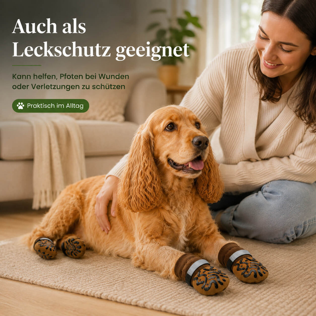 Hundesocken als Leckschutz für verletzte oder gereizte Pfoten und zum Schutz von Wunden im Alltag.