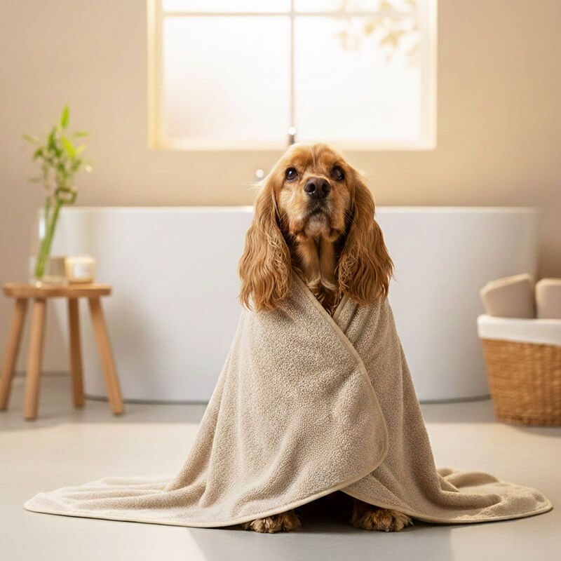 saugstarkes handtuch fuer hunde beige