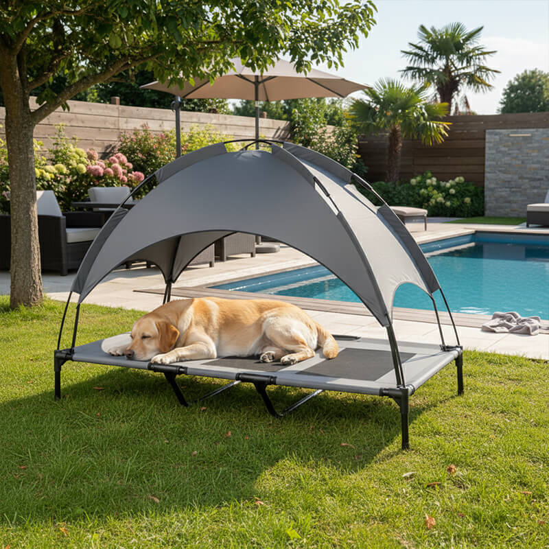 Erhöhte Outdoor Hundeliege mit Dach für den Garten – Canivoa