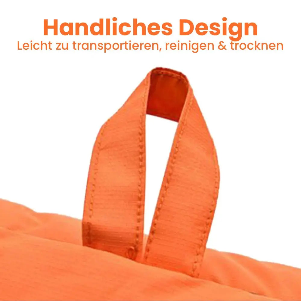 Outdoor Hundematte leicht und tragbar, Detailansicht Tragegriff, orange
