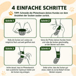 Rutschfester Pfotenschutz für Hunde mit elastischem Material, verstellbarem Verschluss, reflektierendem Streifen und Grip auf beiden Seiten.