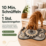 Schnüffelmatte für Hunde zur mentalen Auslastung – Infografik zur intensiven Nasenarbeit und Beschäftigung beim Schnüffeln zu Hause.