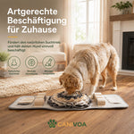 Beige-grauer Schnüffelteppich für Hunde zur mentalen Auslastung und artgerechten Beschäftigung durch Nasenarbeit zu Hause.